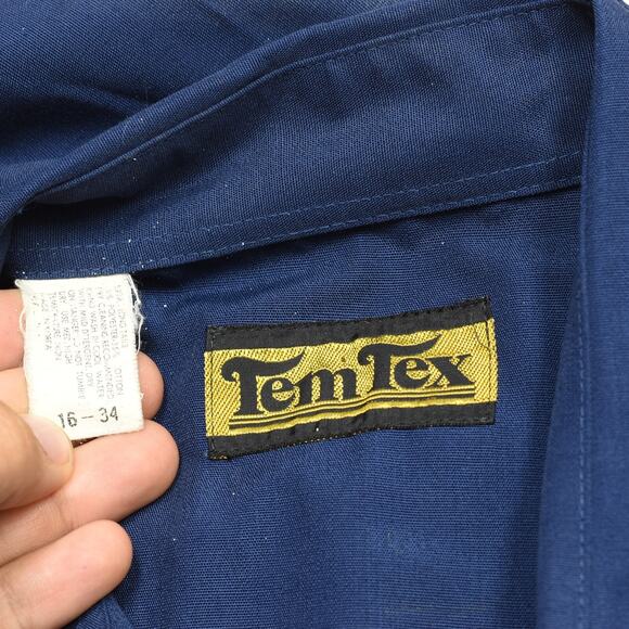 Tem Tex Men Pearl Snap Shirt Western Long Sleeve Cotton Blue Size 16 - 34 VTG - Picture 7 of 8